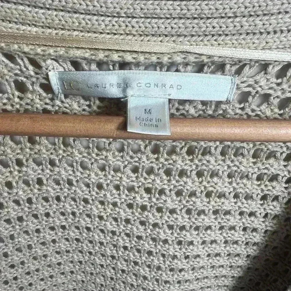 Lauren Conrad Cardigan Sweater Size Medium Open Front Tan waist Tie Knit - Picture 11 of 14